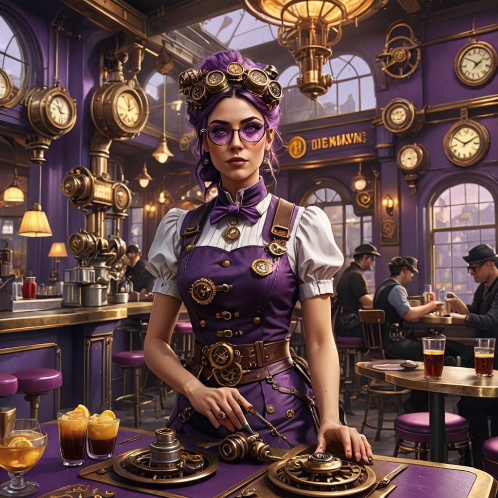 Steampunk Diner with Waitress on Rollerblades