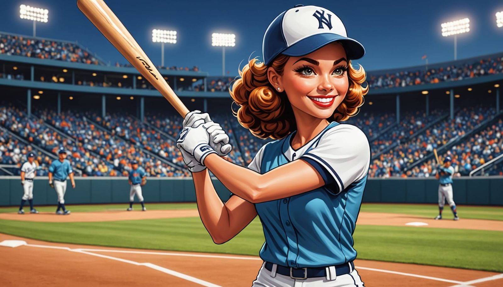 Cheerful Baseball Pinup in Comic Book Style