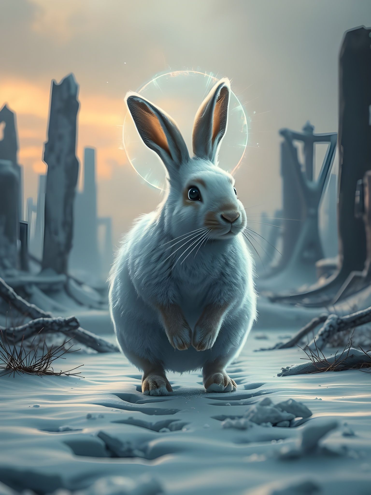 Majestic Rabbit in Post-Apocalyptic Winter Wonderland