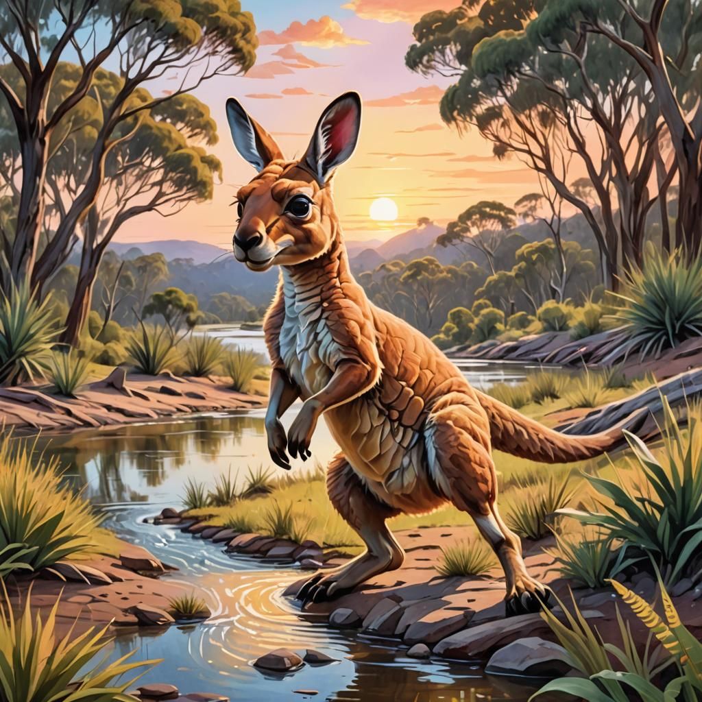 Giant Kangaroo Baby Bounding Through Australia