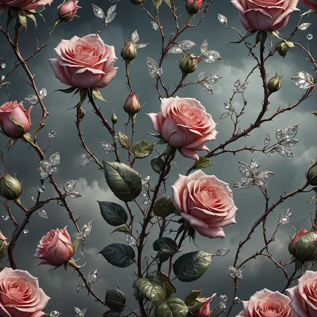 Andromorphic Rose with Diamond Cane Digital Painting