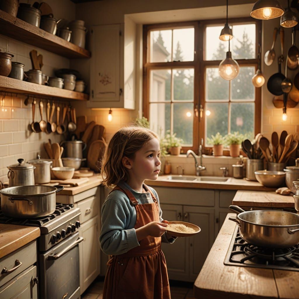 Mother and Child Share a Warm Moment in a Cozy Kitchen