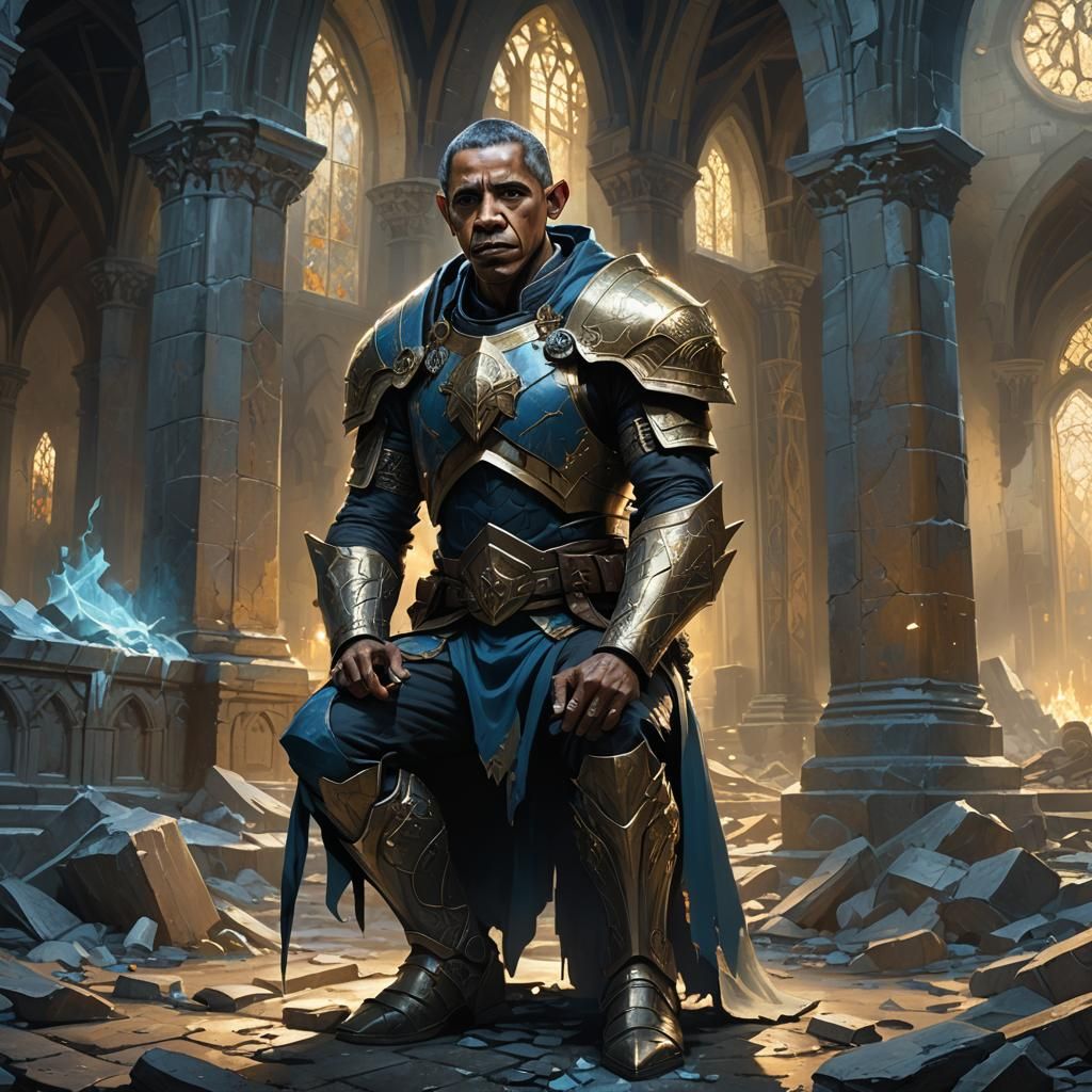 Dark Fantasy Paladin in Ruined Church
