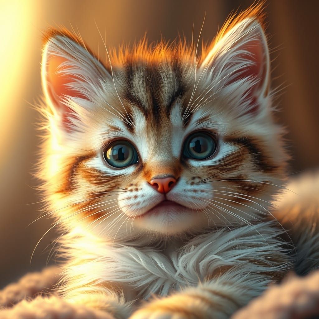Hyper-Realistic Portrait of a Cuddly Kitten in a Cozy Atmosp...