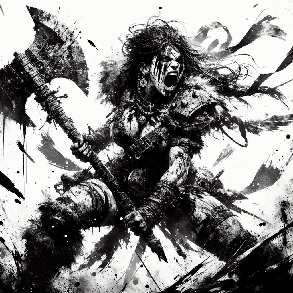 Fierce Orc Demoness Barbarian Unleashes Fury in Dark Fantasy...