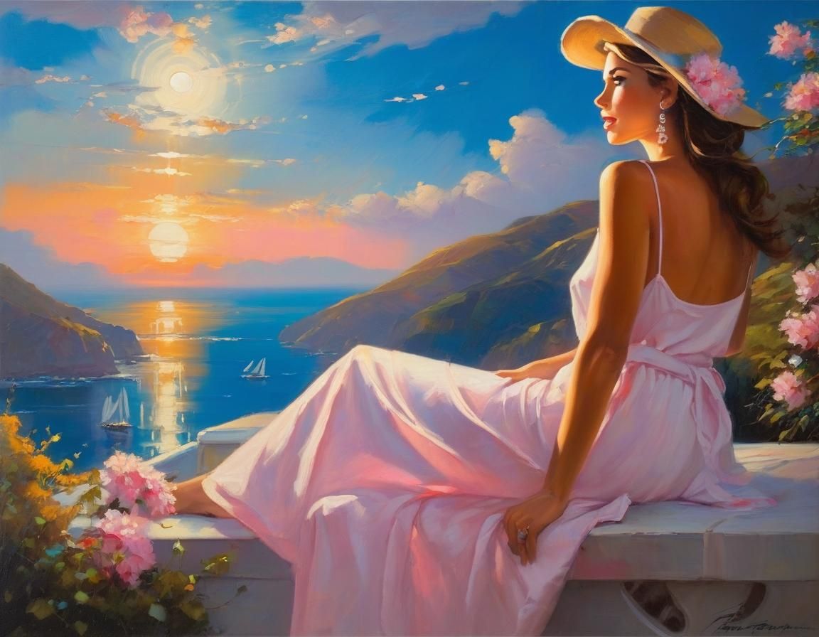 Woman Gazing at the Horizon in Expressive Painting