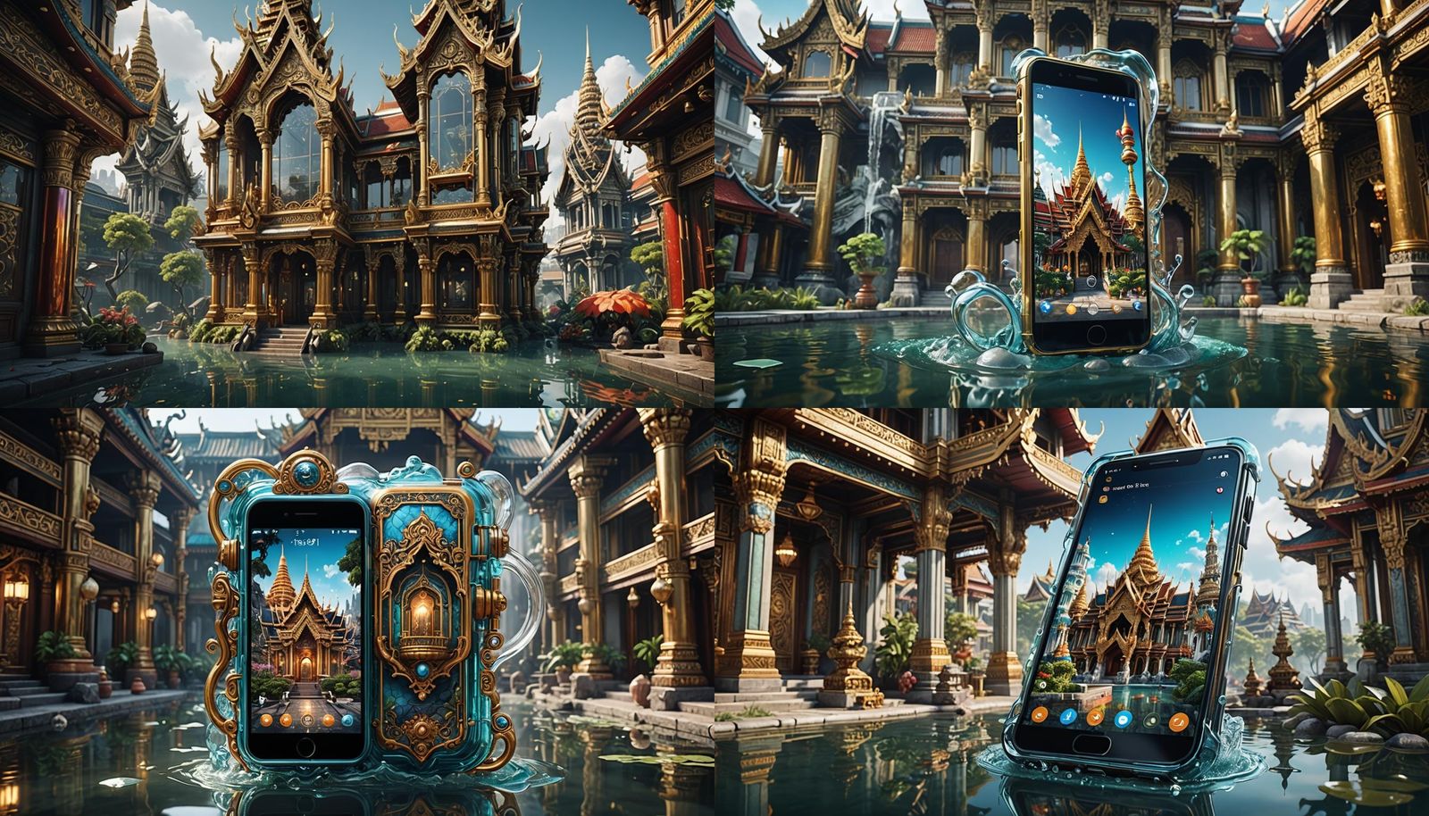 Glass Mobile Phone with Thai Decor in 3D Rendering