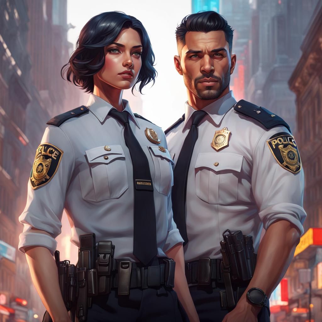 Police Officer and Girlfriend: Detailed Digital Portrait