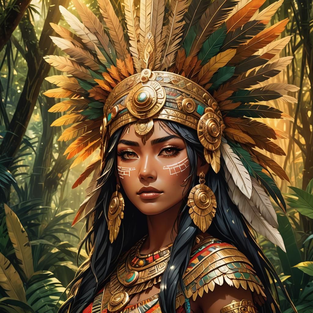 Aztec Woman in Jungle, Manga Style