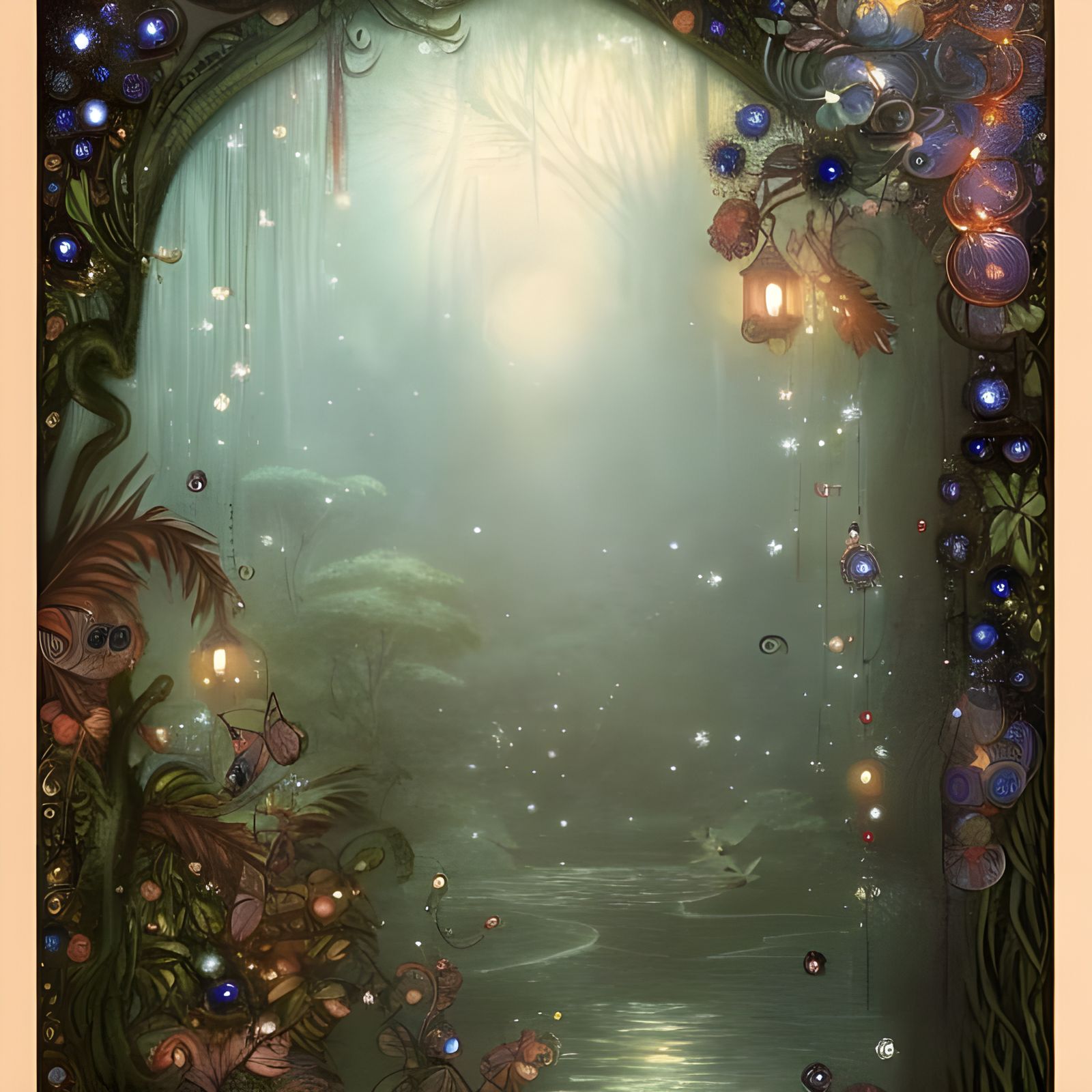 Magical Rainforest Illustration with Crystal Sparkles