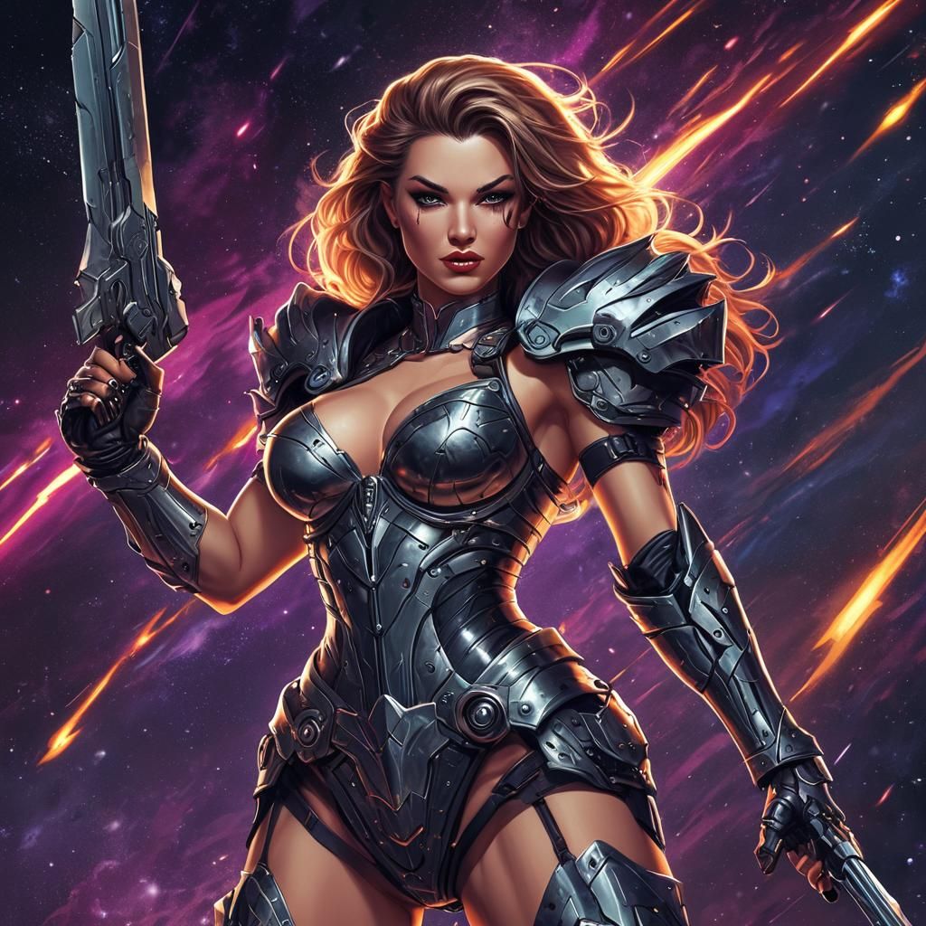 Heavy Metal Pinup: Futuristic Warrior Woman