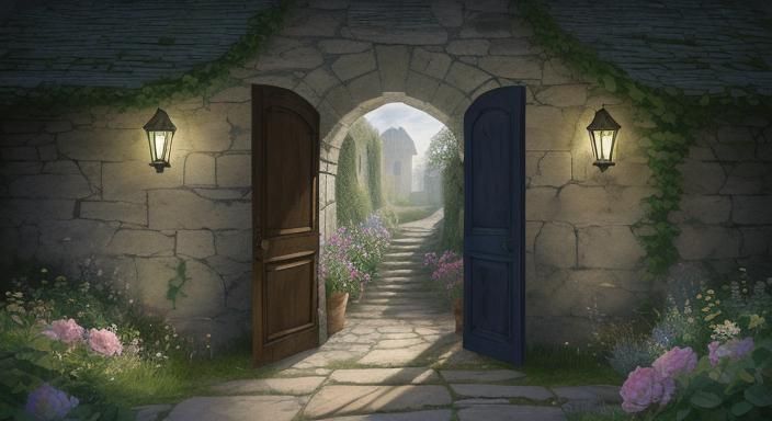 Secret Garden Doorway: Watercolor and Ink Illustration