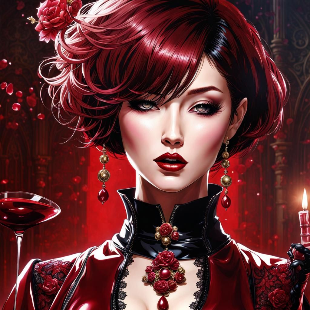 Beautiful Gothic Woman Smoking Cigar in Splash Art