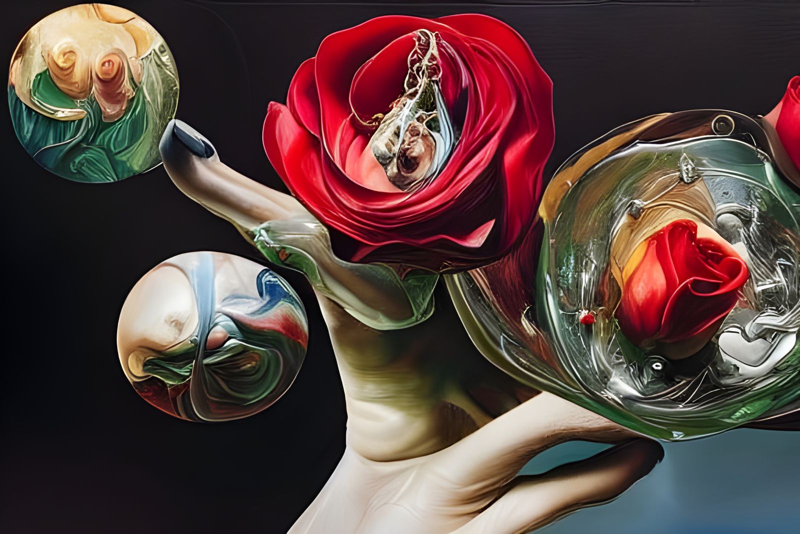 Celestial Hand Juggling Roses in Hyperreal Painting