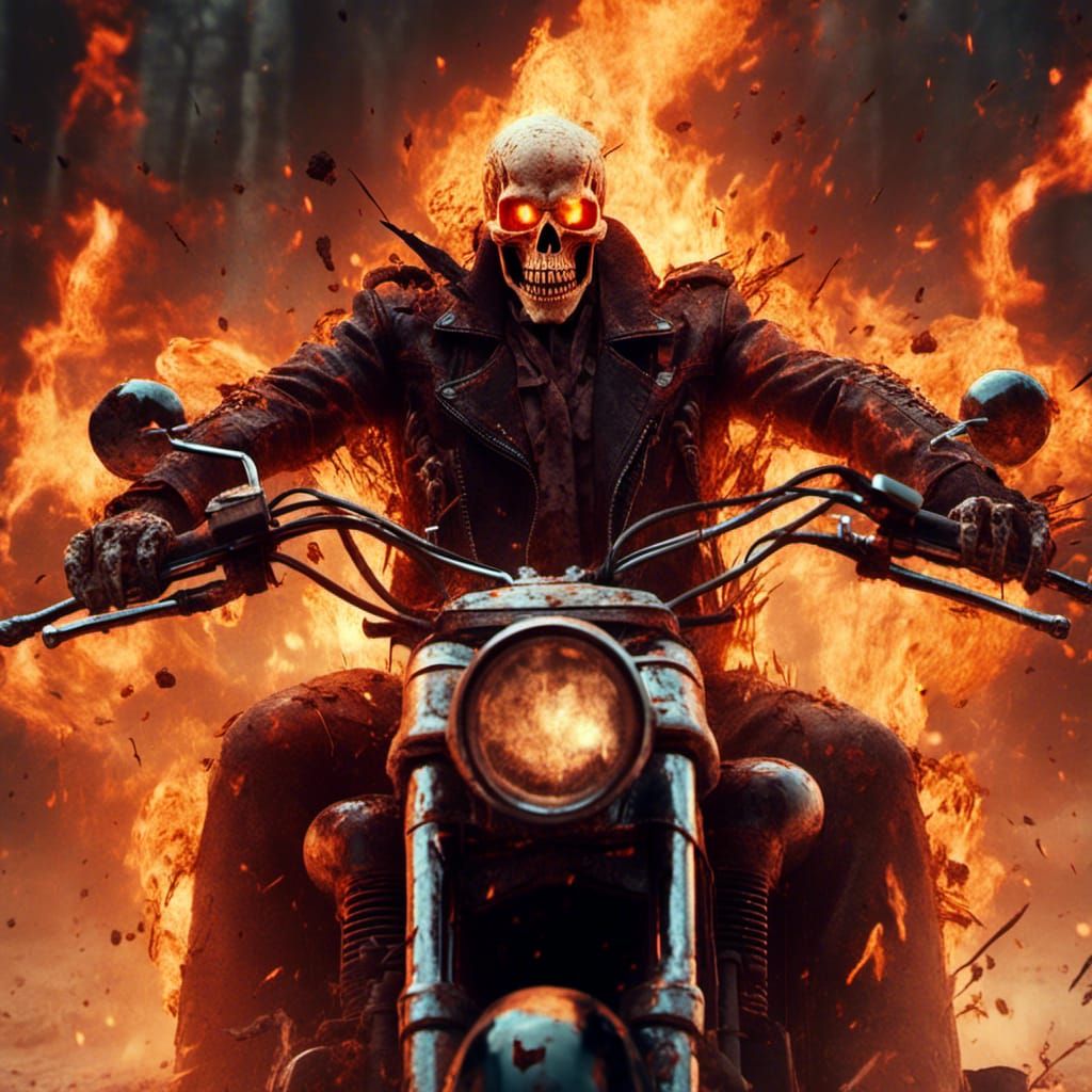 Ghost Rider Burning Skull on Bullet Bike