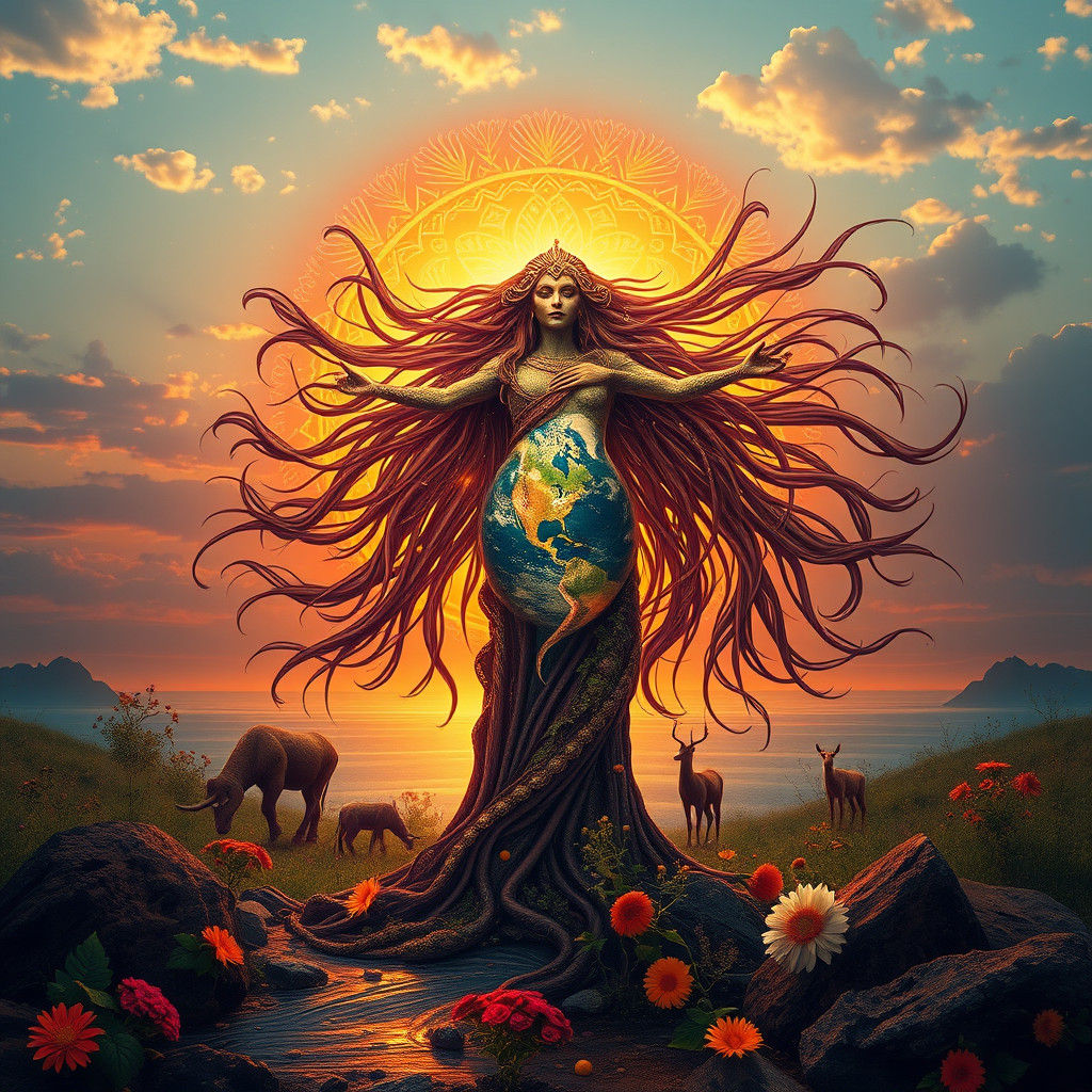 Mother Earth Digital Art Gratitude at Sunset