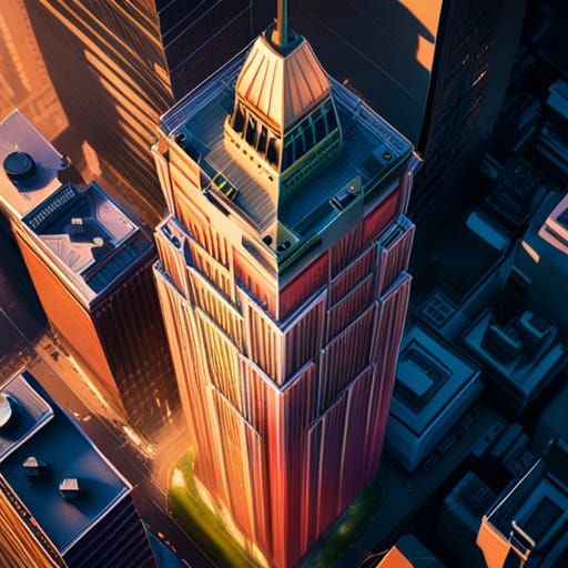 Dystopian Empire State Building in Splash Art Style
