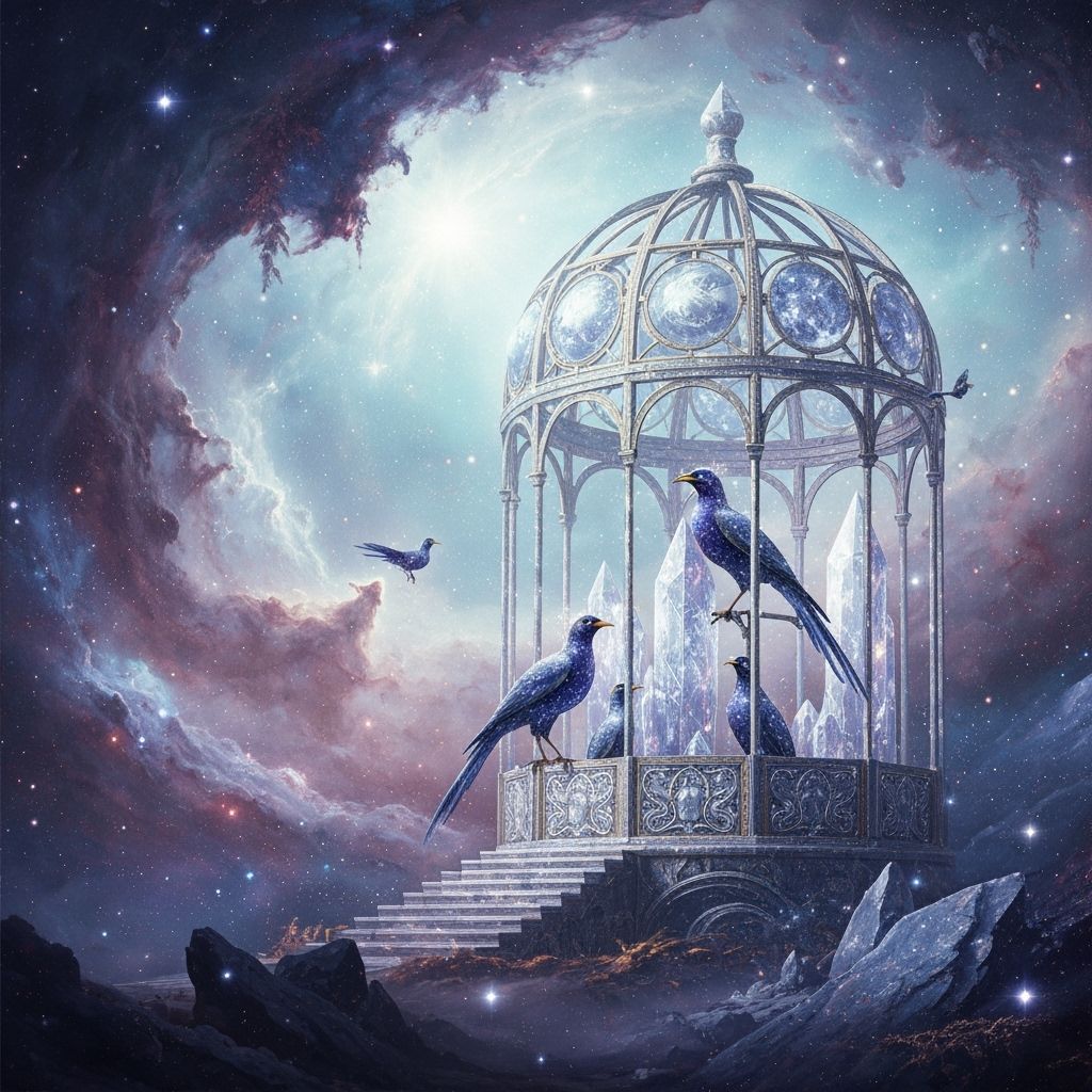 Celestial Aviary: Starlight Birds in Cosmic Nebula