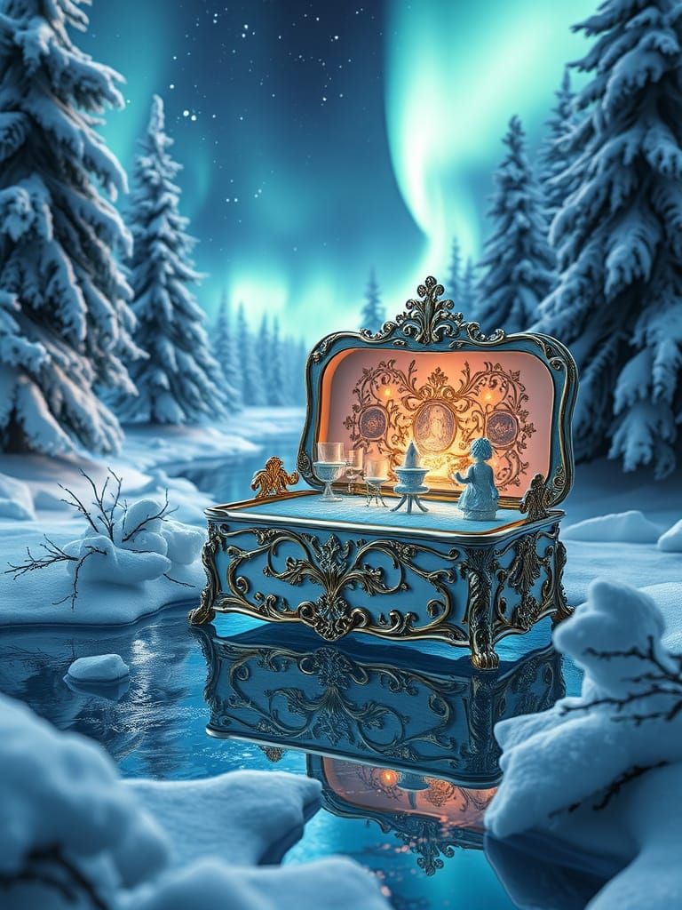 Rococo Porcelain Box in Magic Ice Wonderland