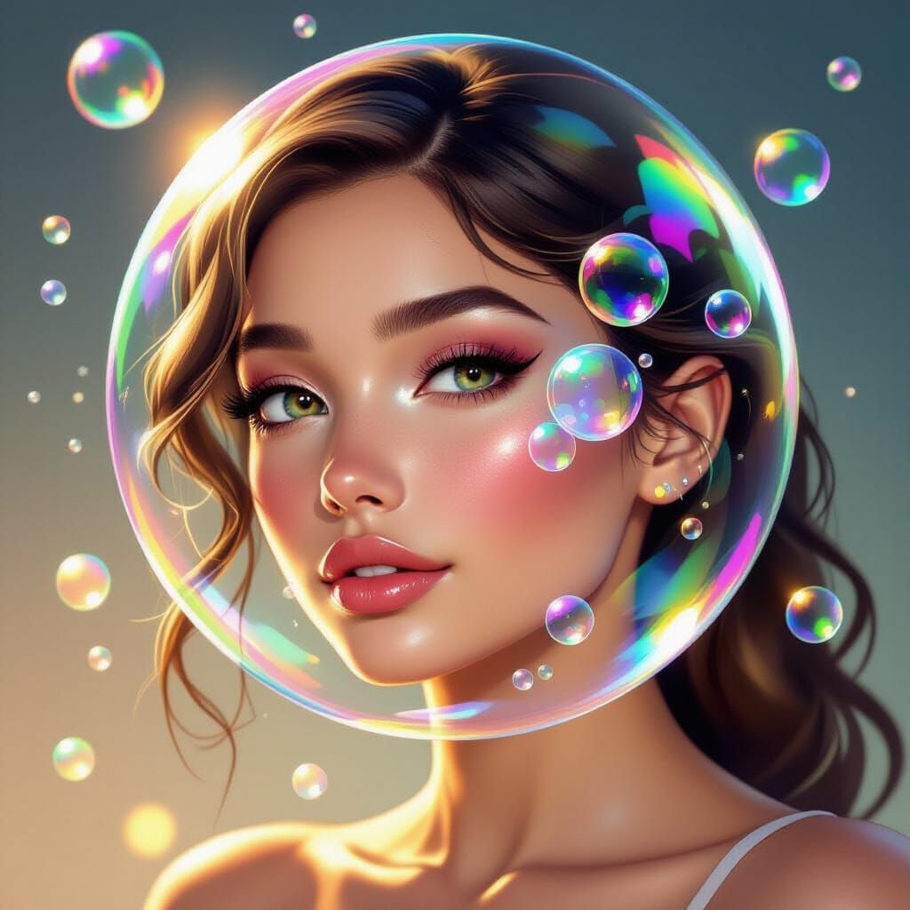 Half Human, Half Bubble Face in Digital Art Style