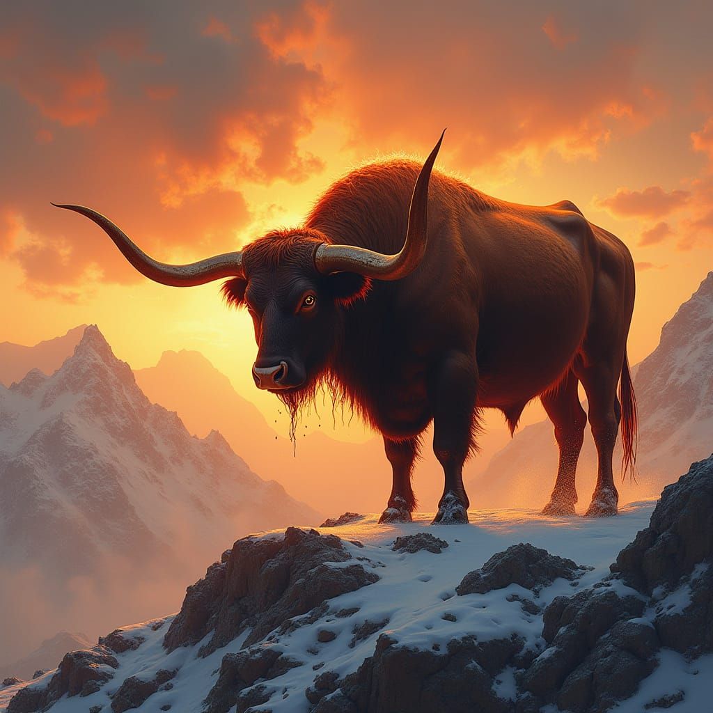 Longhorn Bull with Bronze Horns at Sunset