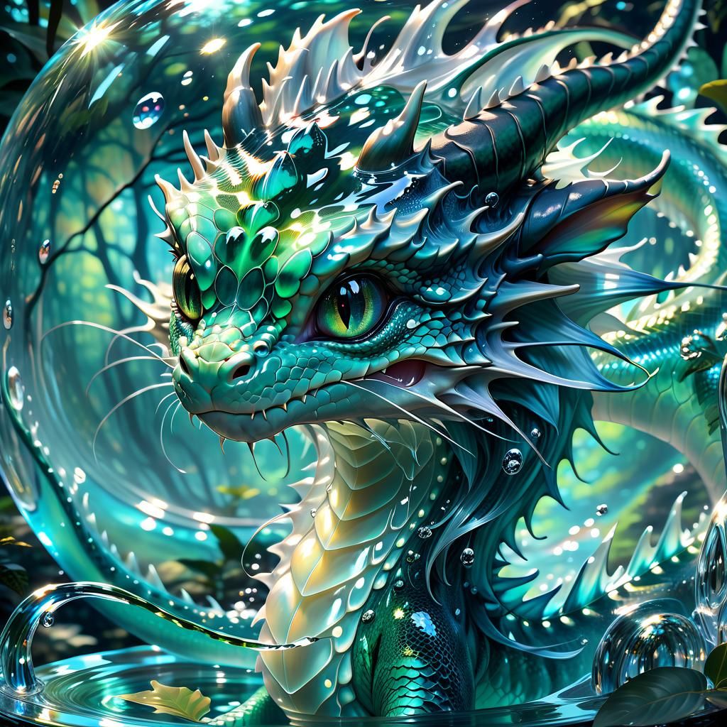 Liquid Water Dragon in Luminescent Forest