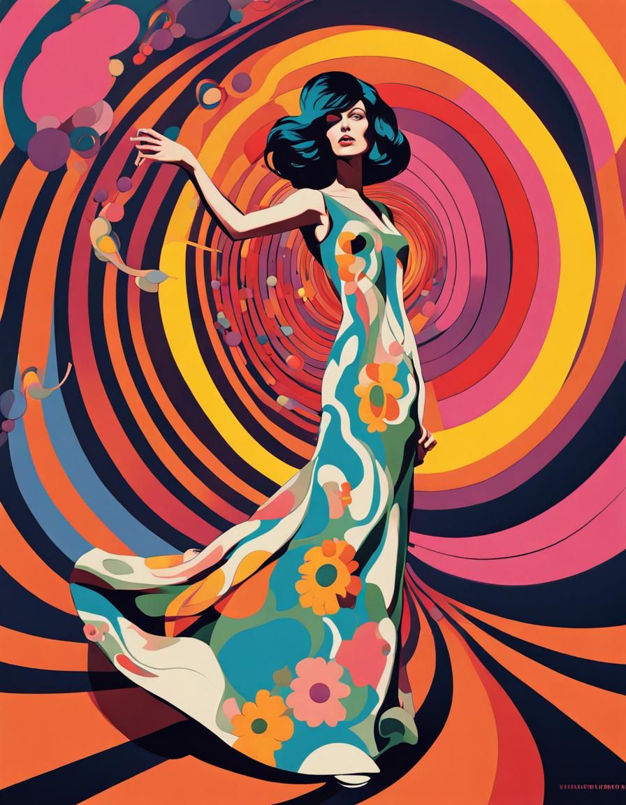 Psychedelic 60s Woman in Flowery Dress Poster Art