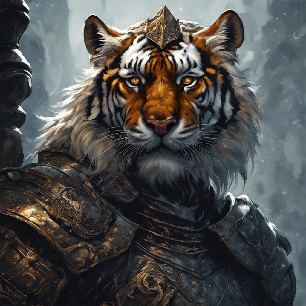 Siberian Tiger Knight in Dark Fantasy Armor