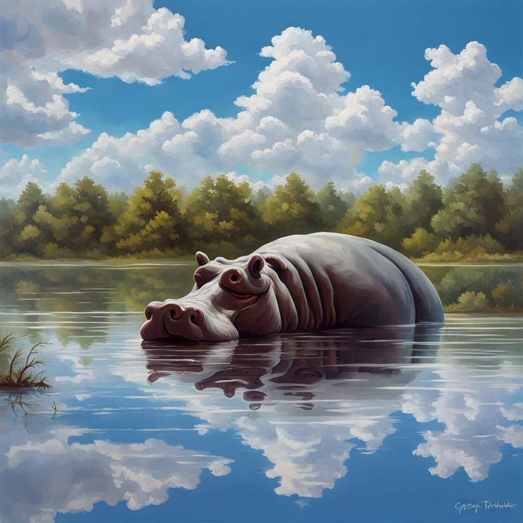 Hippo Eyes Peek from Still Lake