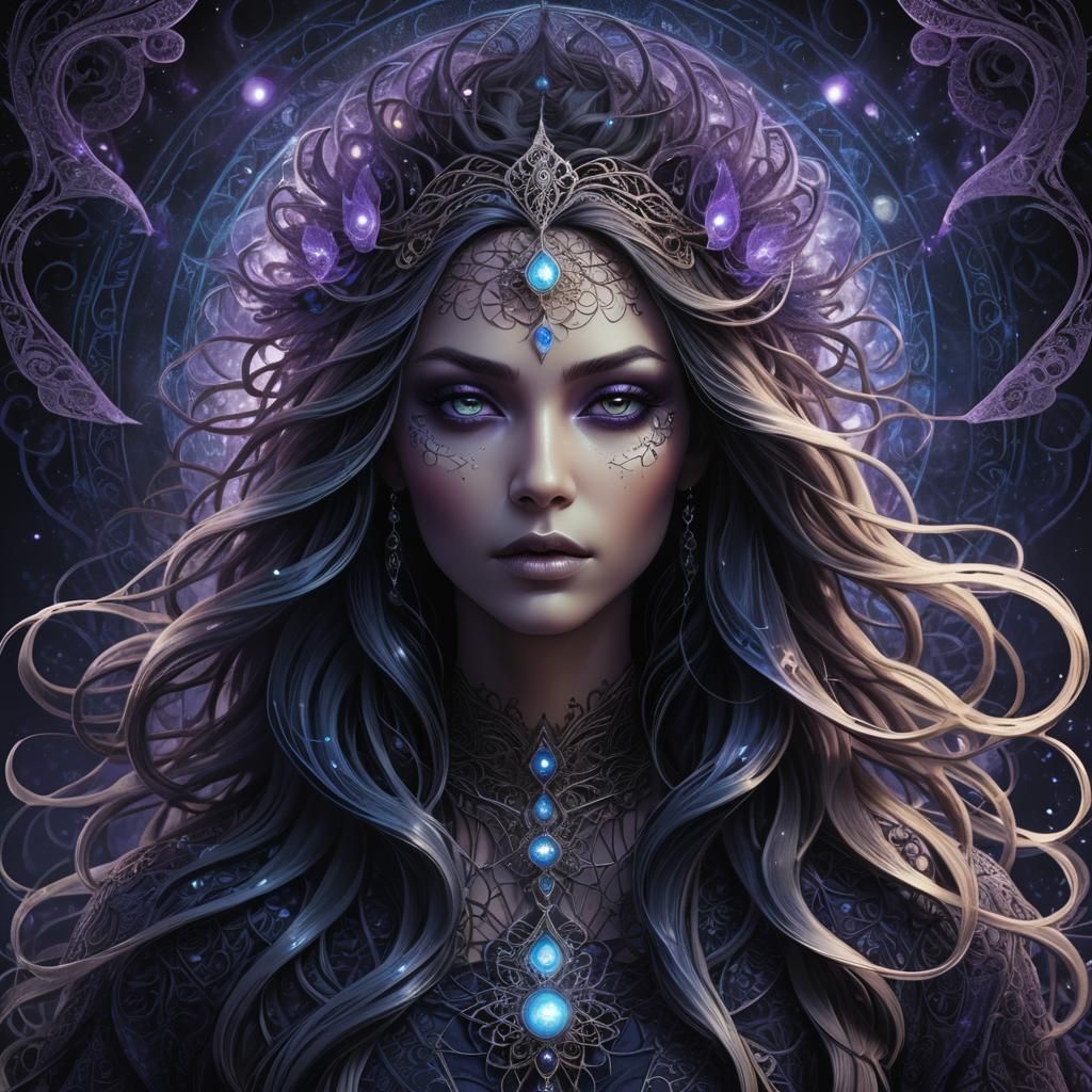 Dark Goddess Portrait with Fractal Details