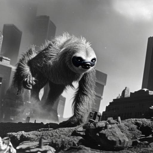 Giant Sloth Kaiju Attacks Los Angeles: 1950s Sci-Fi
