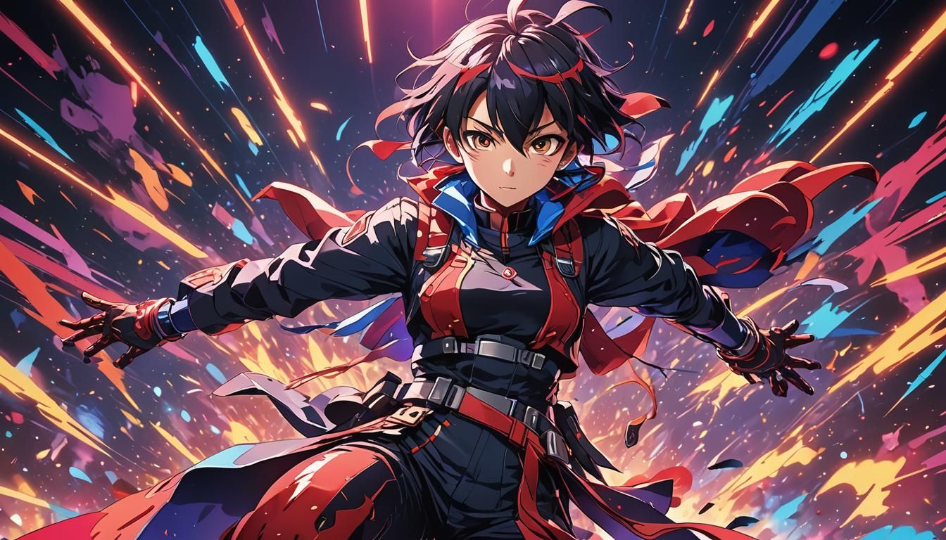 Dynamic Anime Character on Stage in Studio Trigger Style