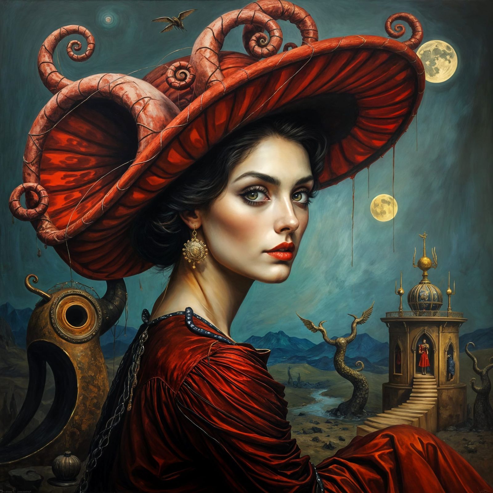 Surreal Woman Portrait in Gustav Klimt Style