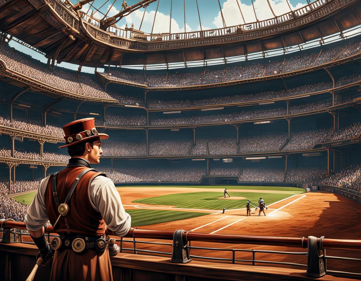 Steampunk Baseball Game in Retro-Futuristic Stadium
