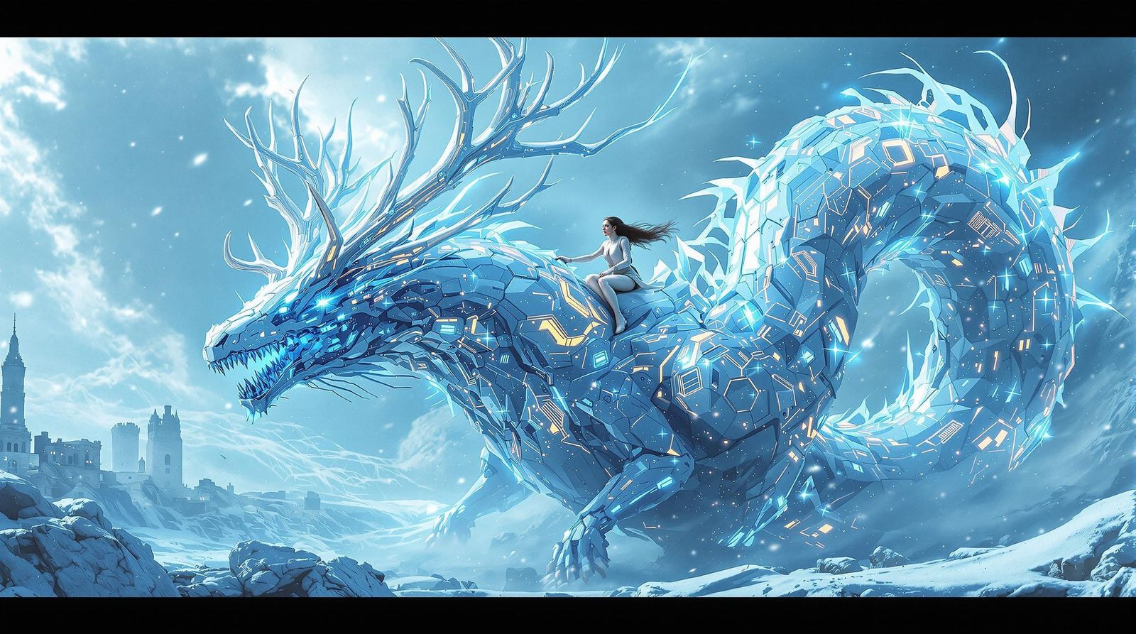 Cryo-Techno Rider on Holographic Serpent