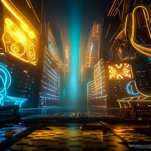 Disco with Blue and Yellow Neon Lights