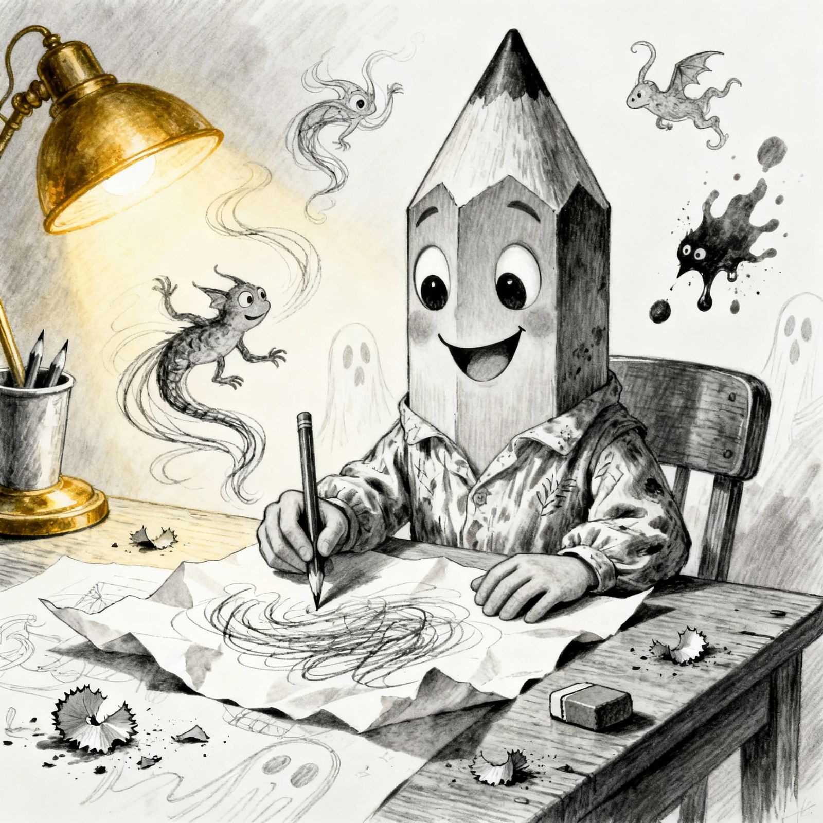 Animated Pencil Character Drawing with Lively Sketch Lines