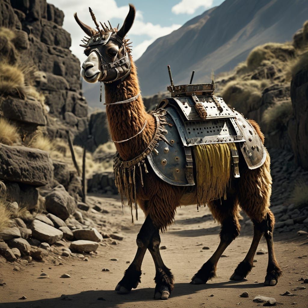 Mythical Llama Warrior in Ancient Armor