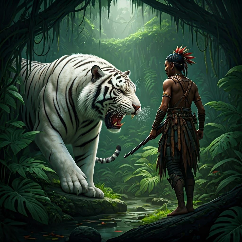 Cyberpunk Shaman Saves Hunter From Tiger