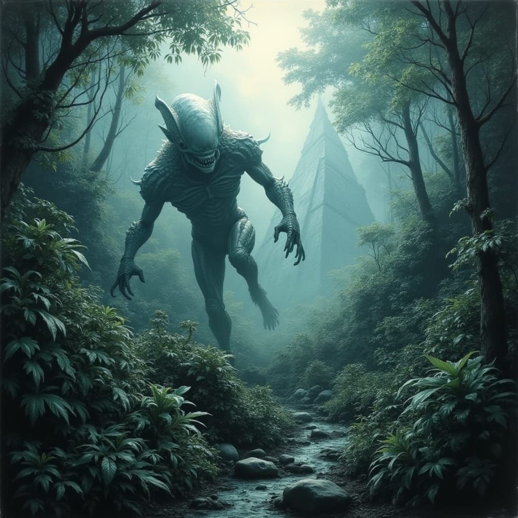 Alien Jungle Pyramids in Dark Surrealist Style
