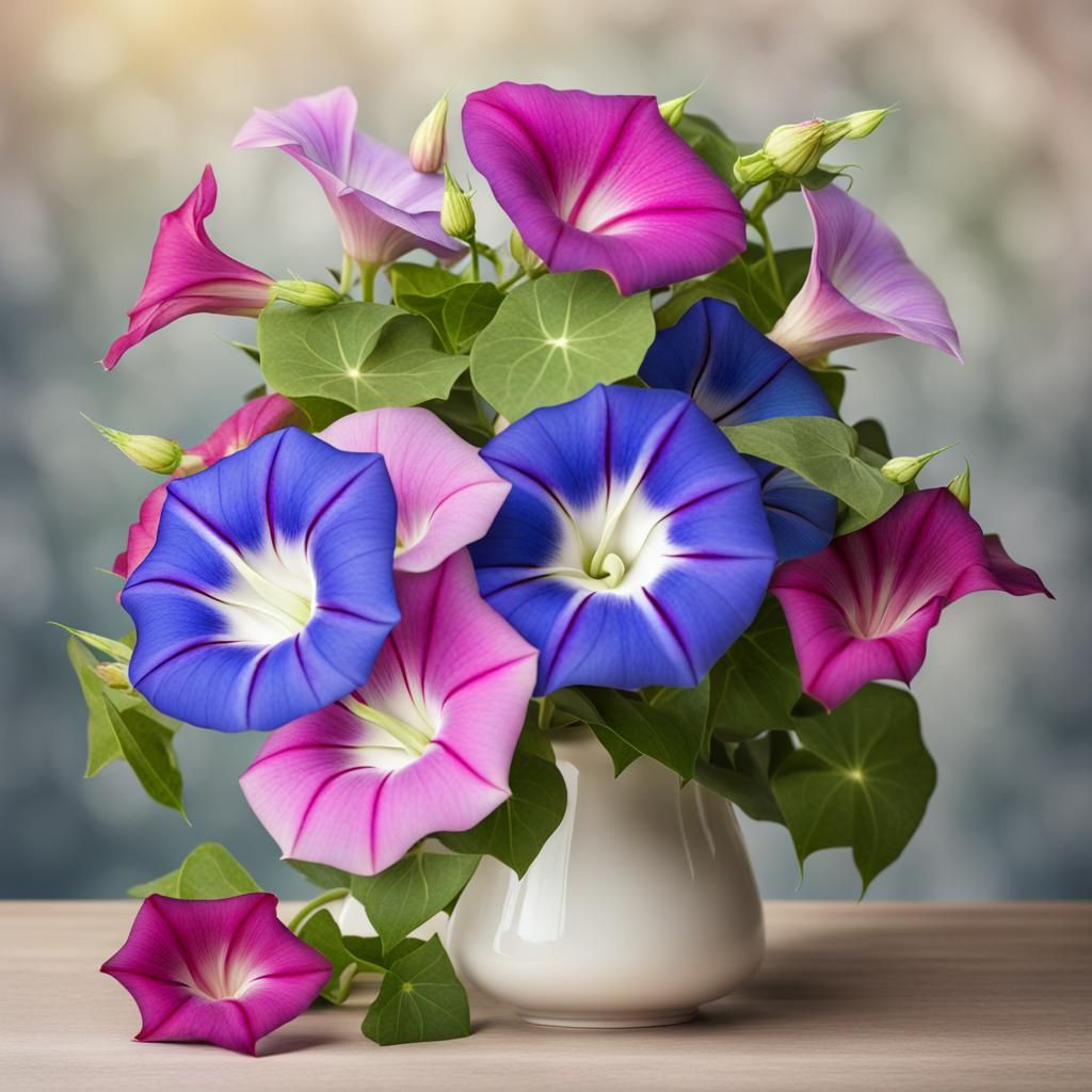 Morning Glory Bouquet in Vase Still Life
