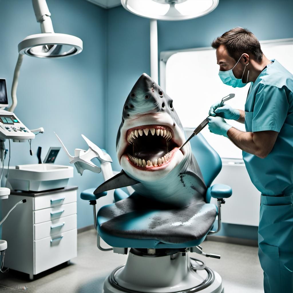 Shark at Dentist: A Hyperrealistic 3D Render