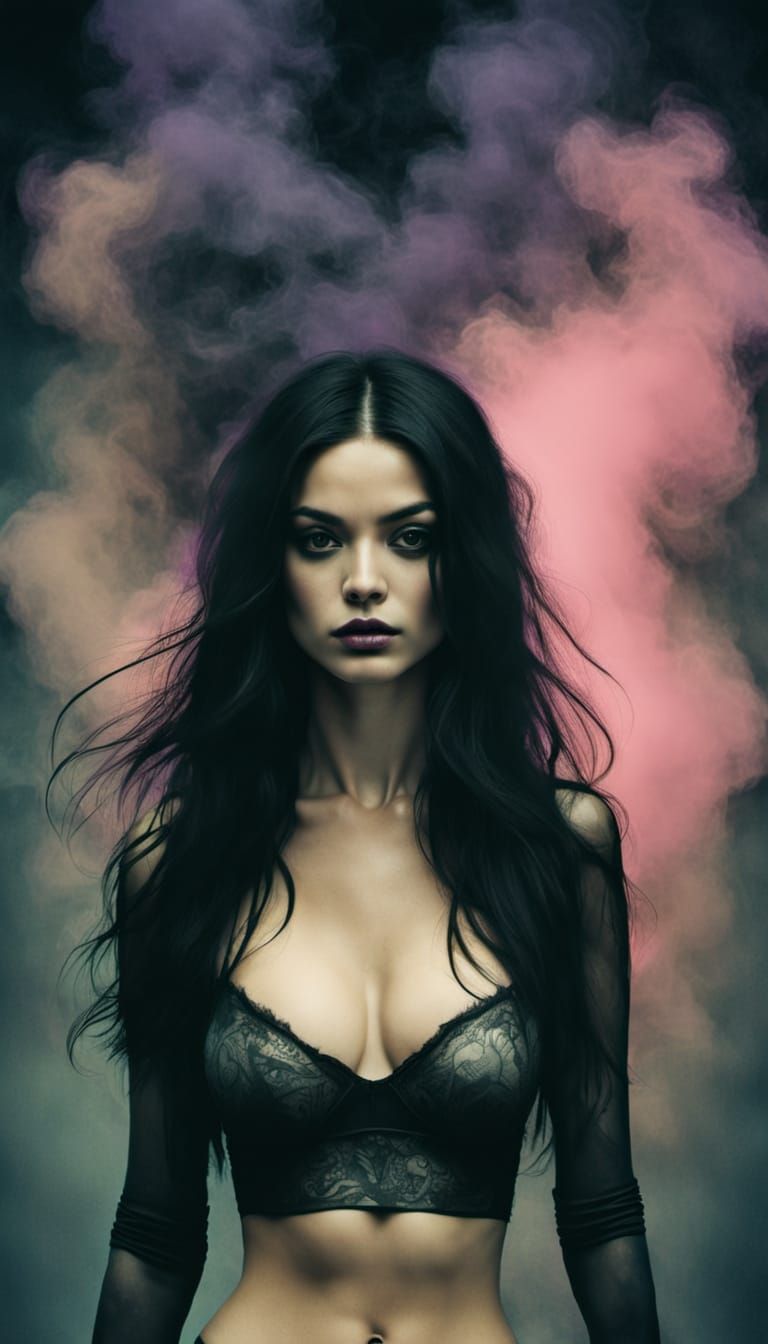 Brunette Woman Dancing in Neon Silhouette