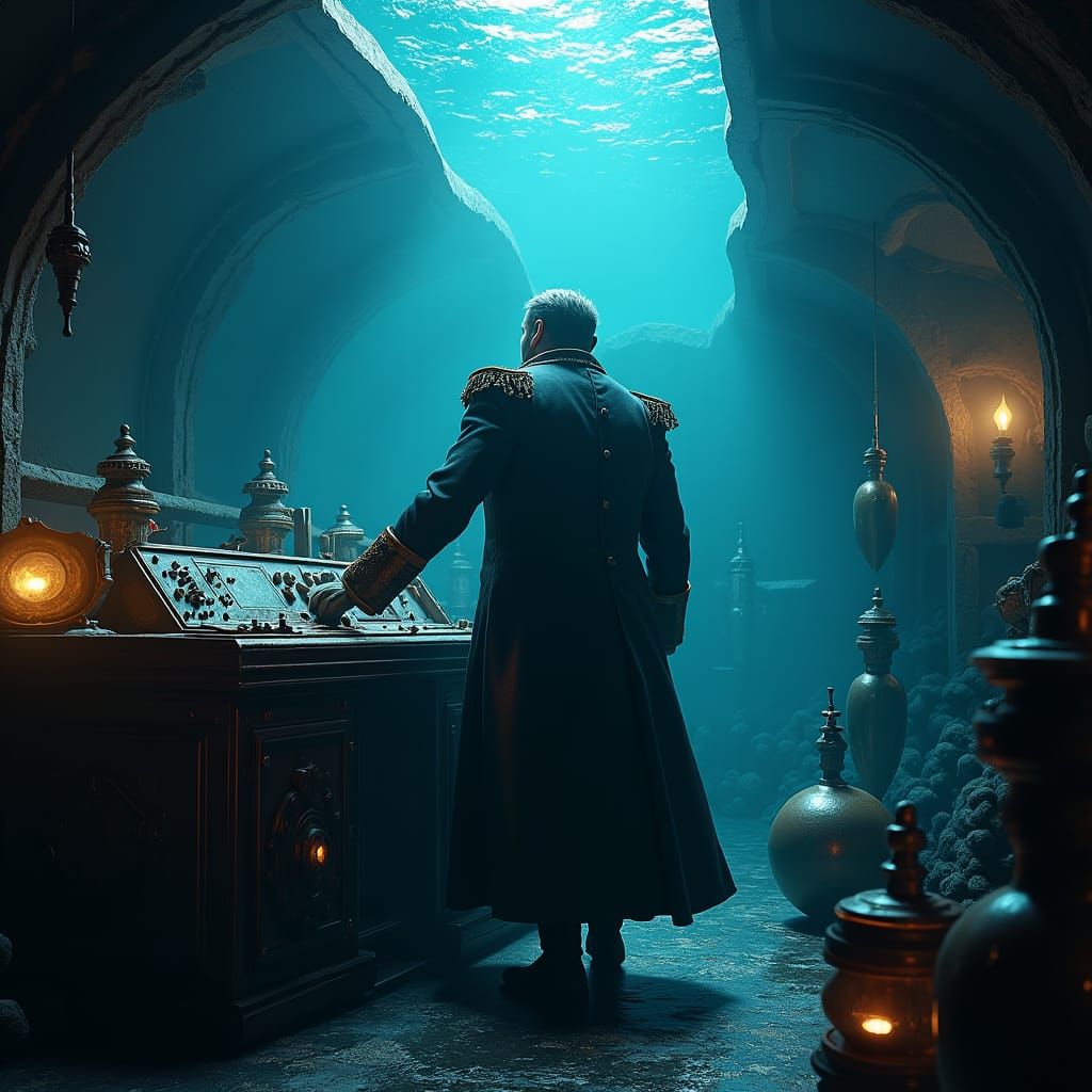 Captain Nemo's Steampunk Nautilus in Ocean Depths