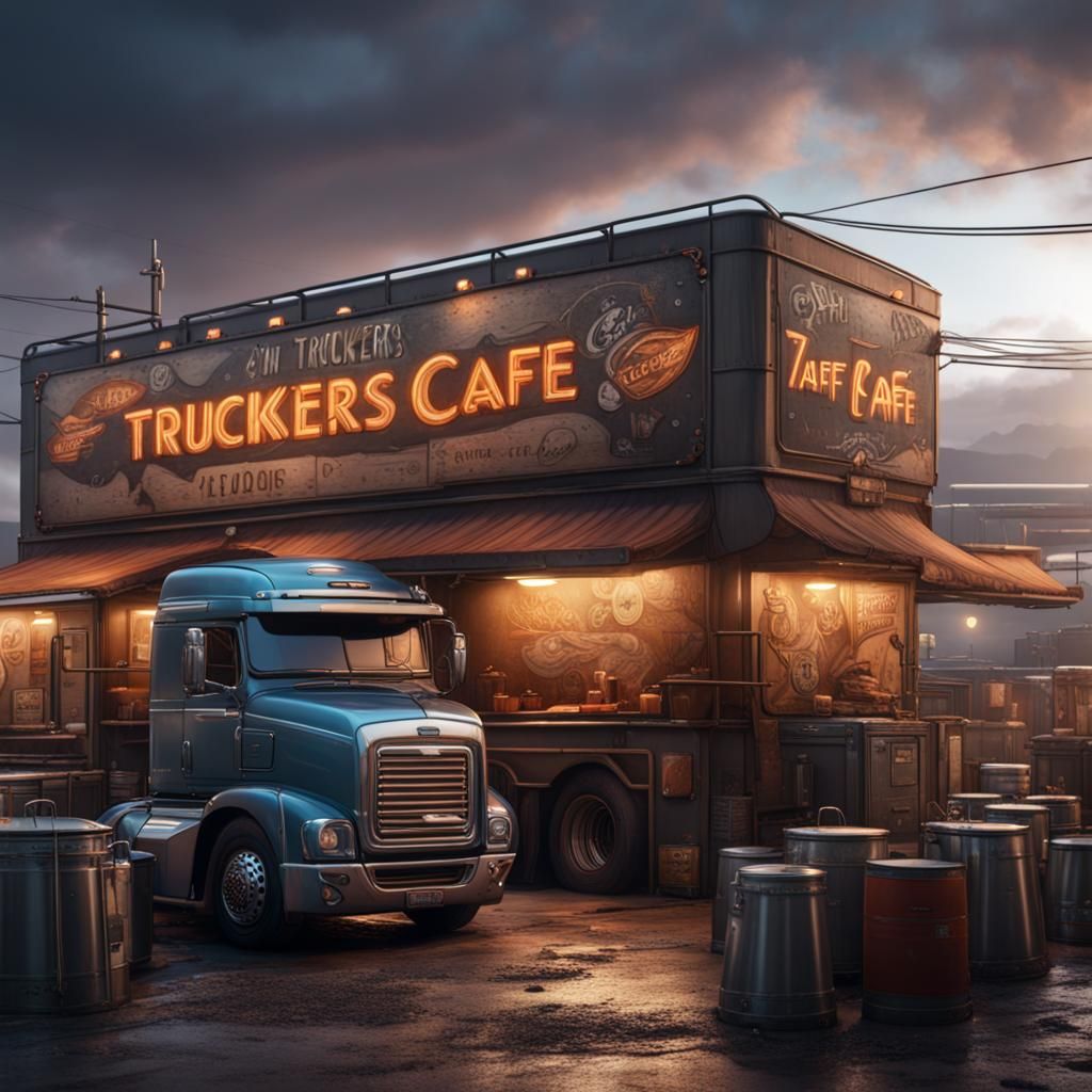 Truck Stop Cafe: Detailed Matte Painting