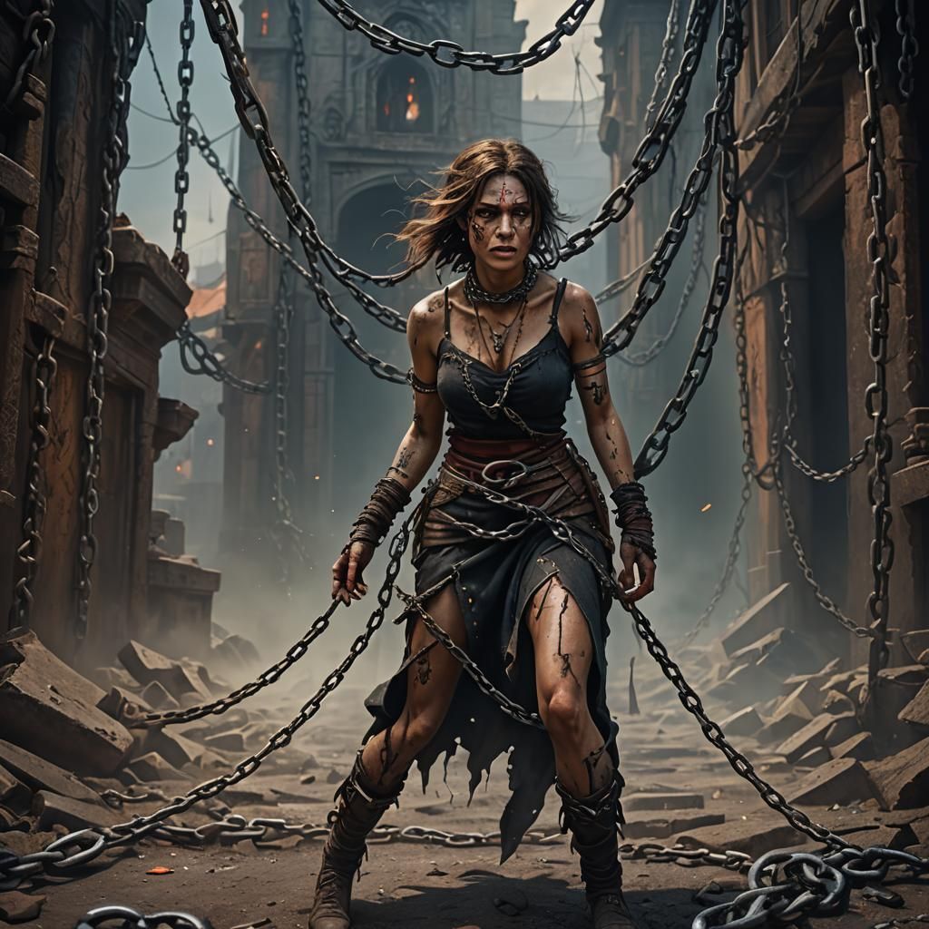 Chained Woman: Despair and Isolation in Detailed Matte Paint...