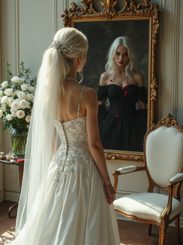 Gothic Bride's Reflection: Grief and Beauty