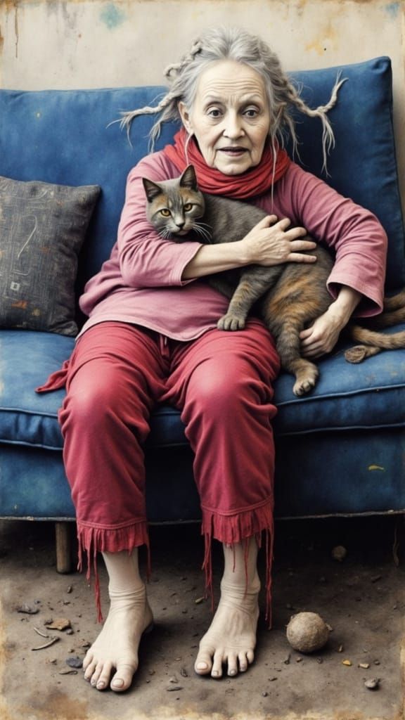 Post-Apocalyptic Woman with Cat: Alcohol Ink Art