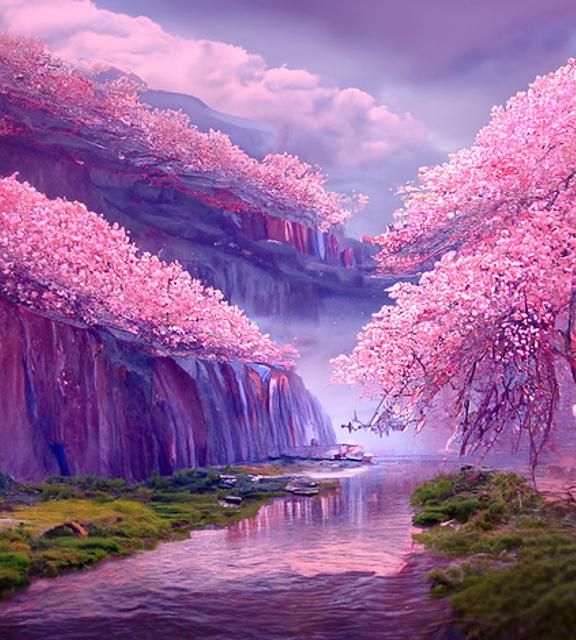 Fantasy Cherry Blossom Forest at Night