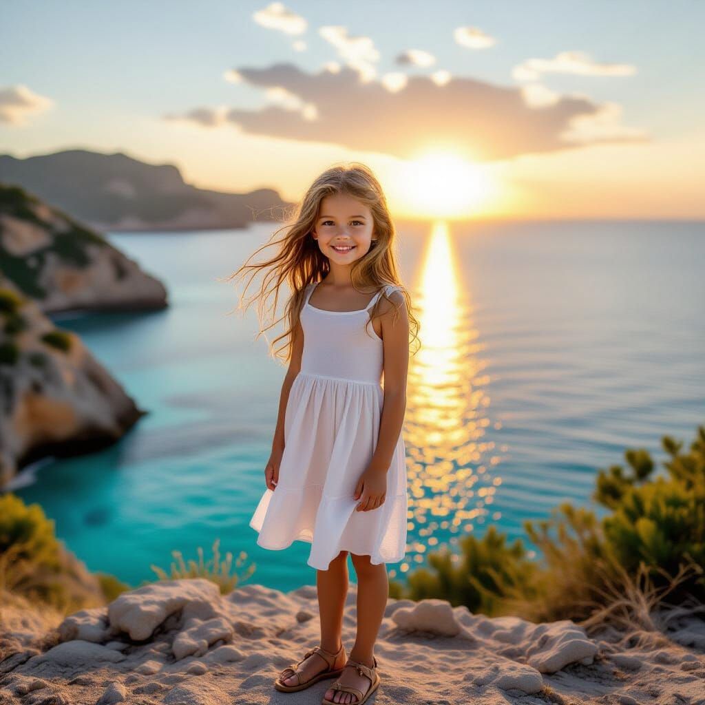Girl on Cliff at Sunset in Professional Photography Style